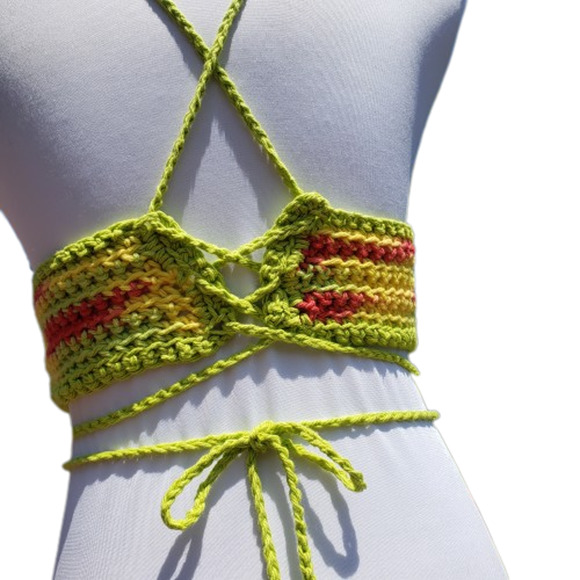 Crop Top Taco Siesta Multi Crochet Festival Cotton C CUP Adjustable Size - Picture 2 of 9